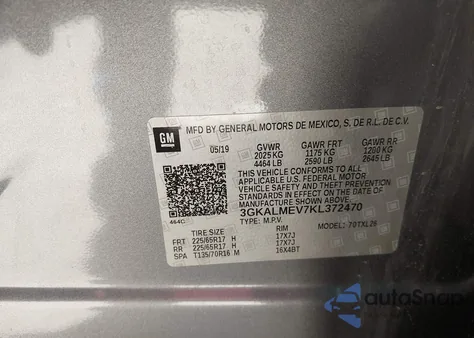 2019 GMC Terrain Sle z USA, uszkodzony, nr VIN 3GKALMEV7KL372470